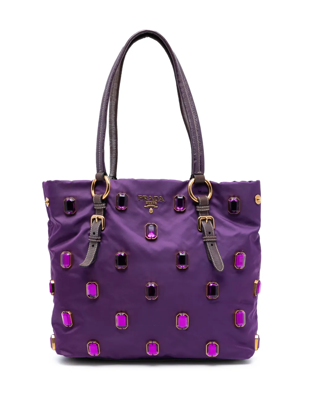 Pre-owned Prada 2000-2025 Tessuto Pietre Jeweled Tote Bag In Purple