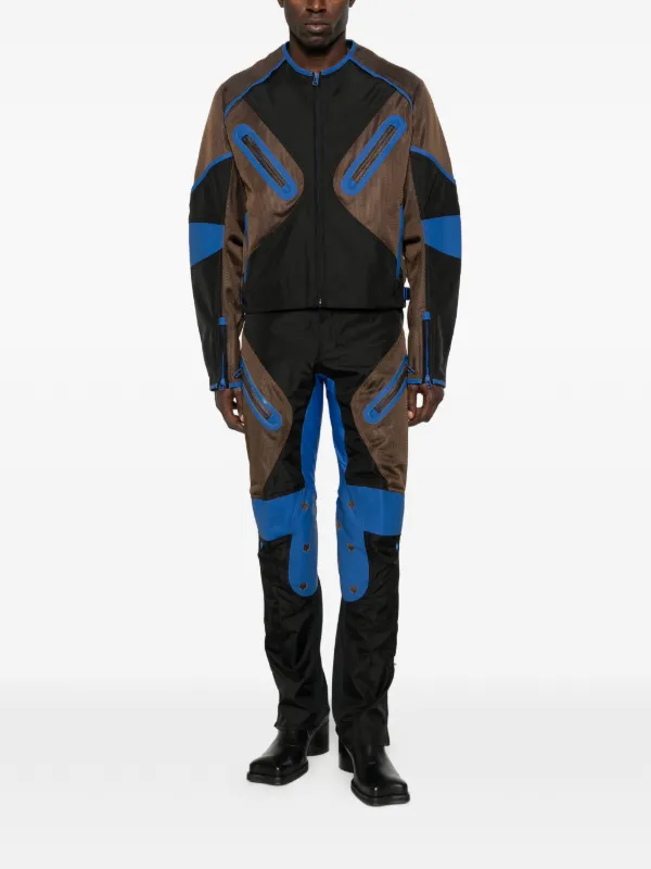 Kiko Kostadinov x Fox Lab Zipped Panelled Moto Jacket | Black
