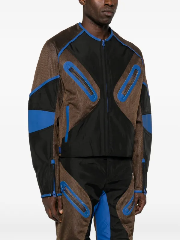 Kiko Kostadinov x Fox Lab Zipped Panelled Moto Jacket | Black