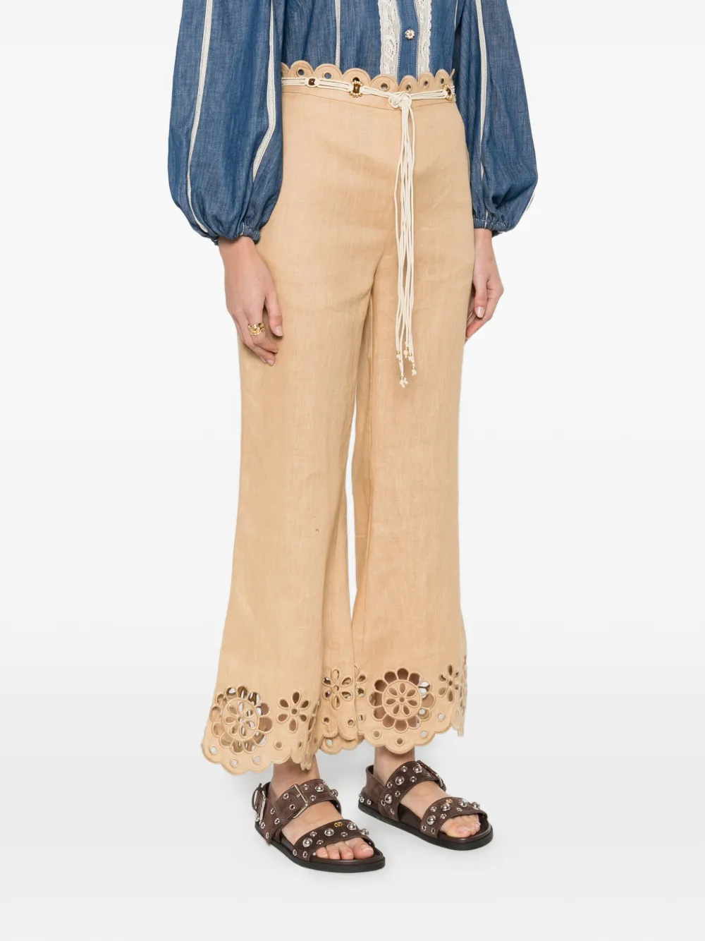 ZIMMERMANN Broek met striksluiting en ringlets Beige