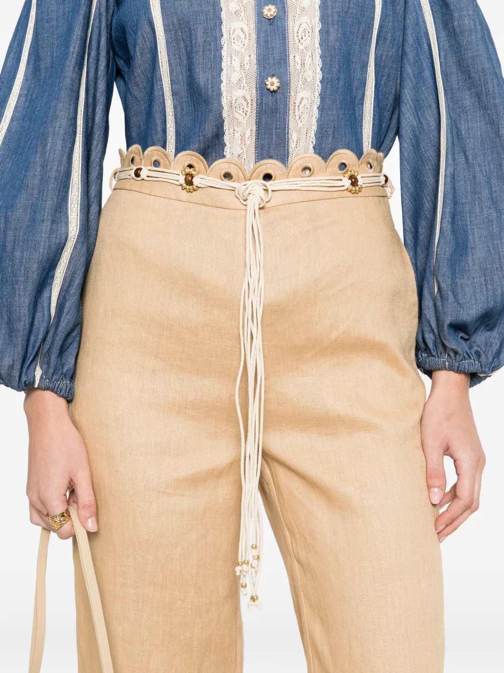 ZIMMERMANN Broek met striksluiting en ringlets Beige