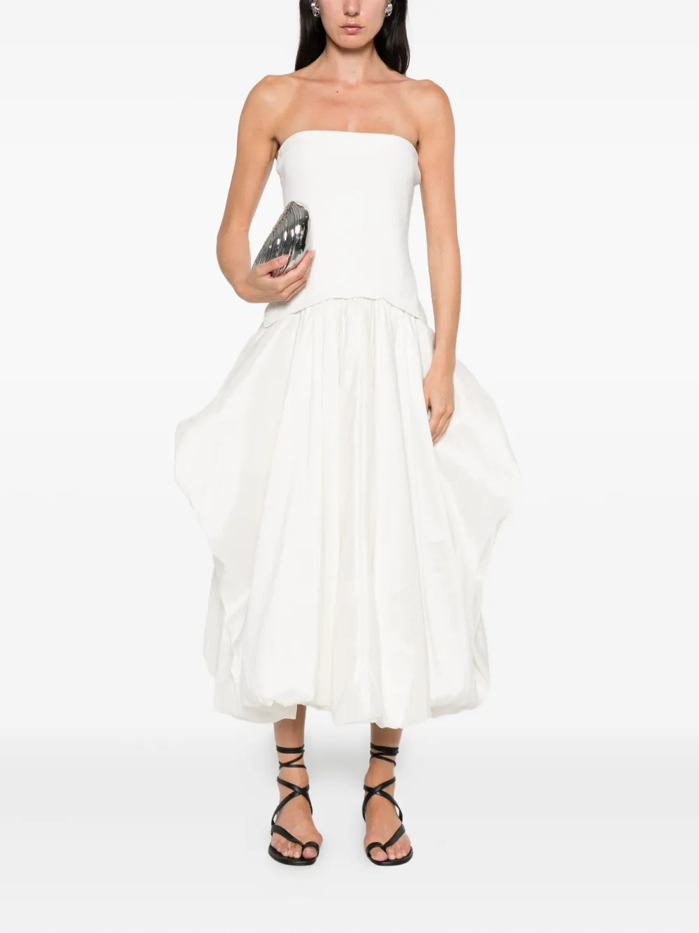 Simkhai Izzy Strapless Taffeta Midi Dress - Wit