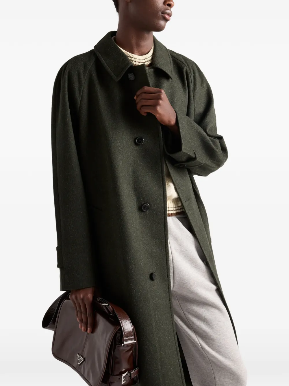 Prada Raglan Sleeve Wool Coat In Black