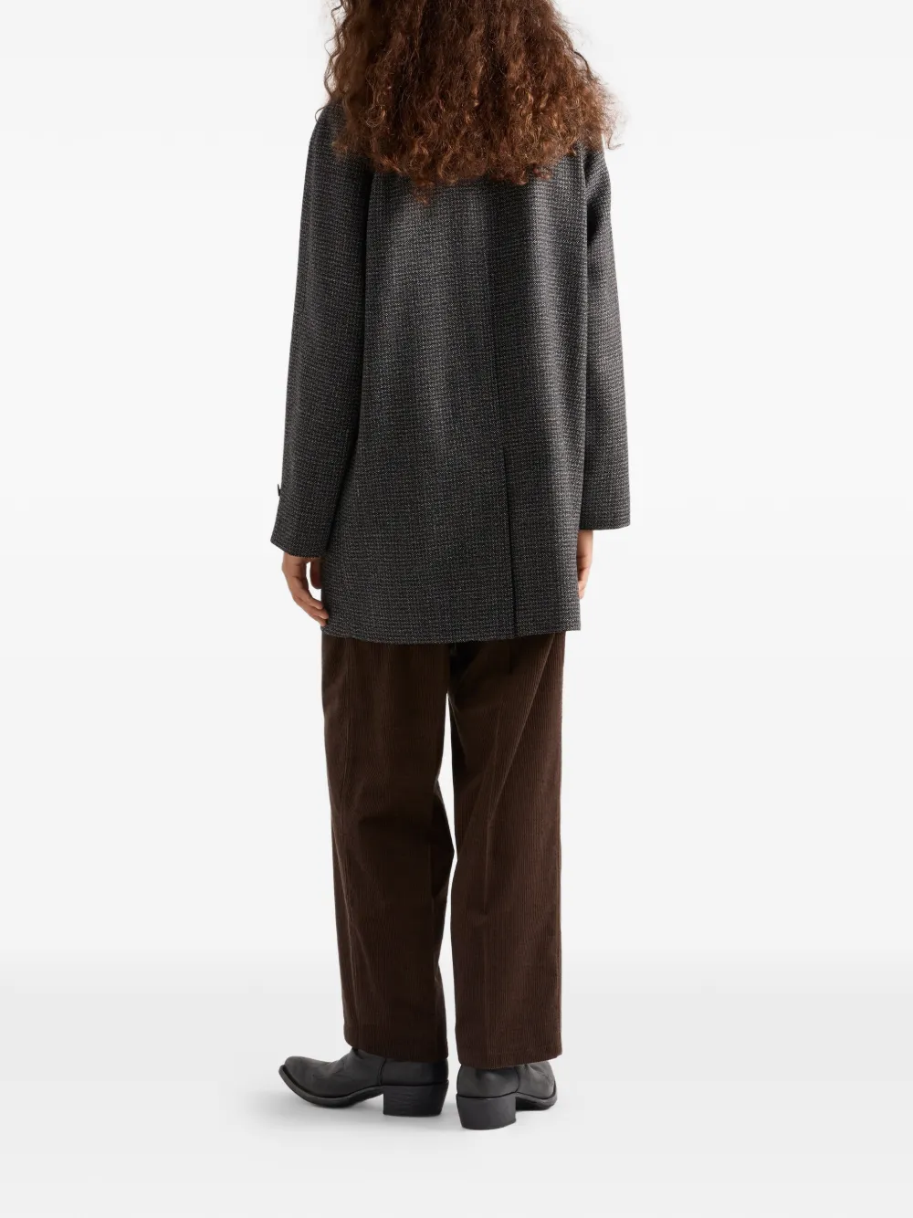 Prada Knit Logo Raglan Sleeve Coat In Gray