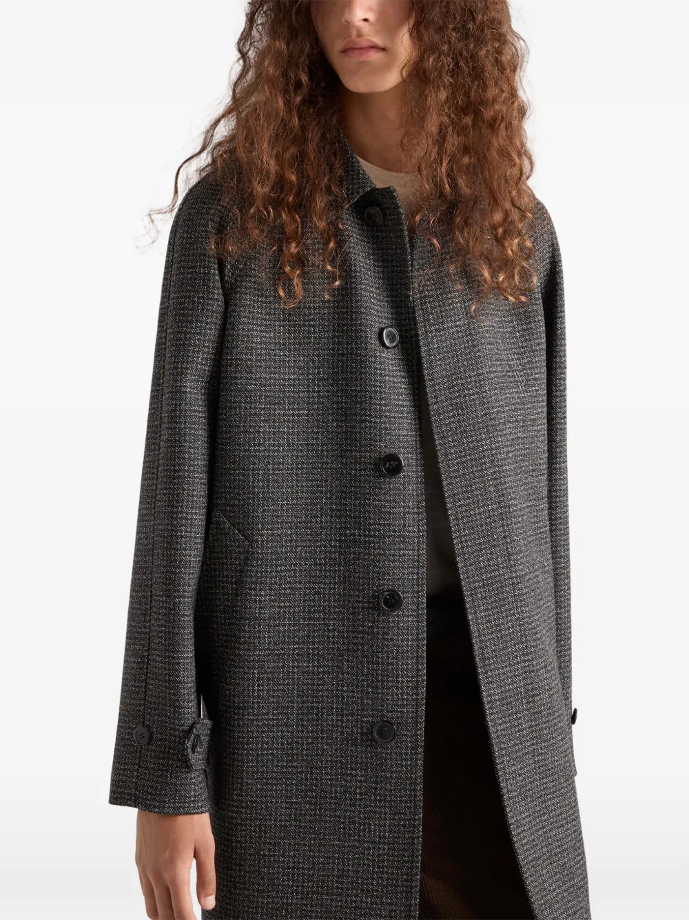 Prada Knit Logo Raglan Sleeve Coat In Gray