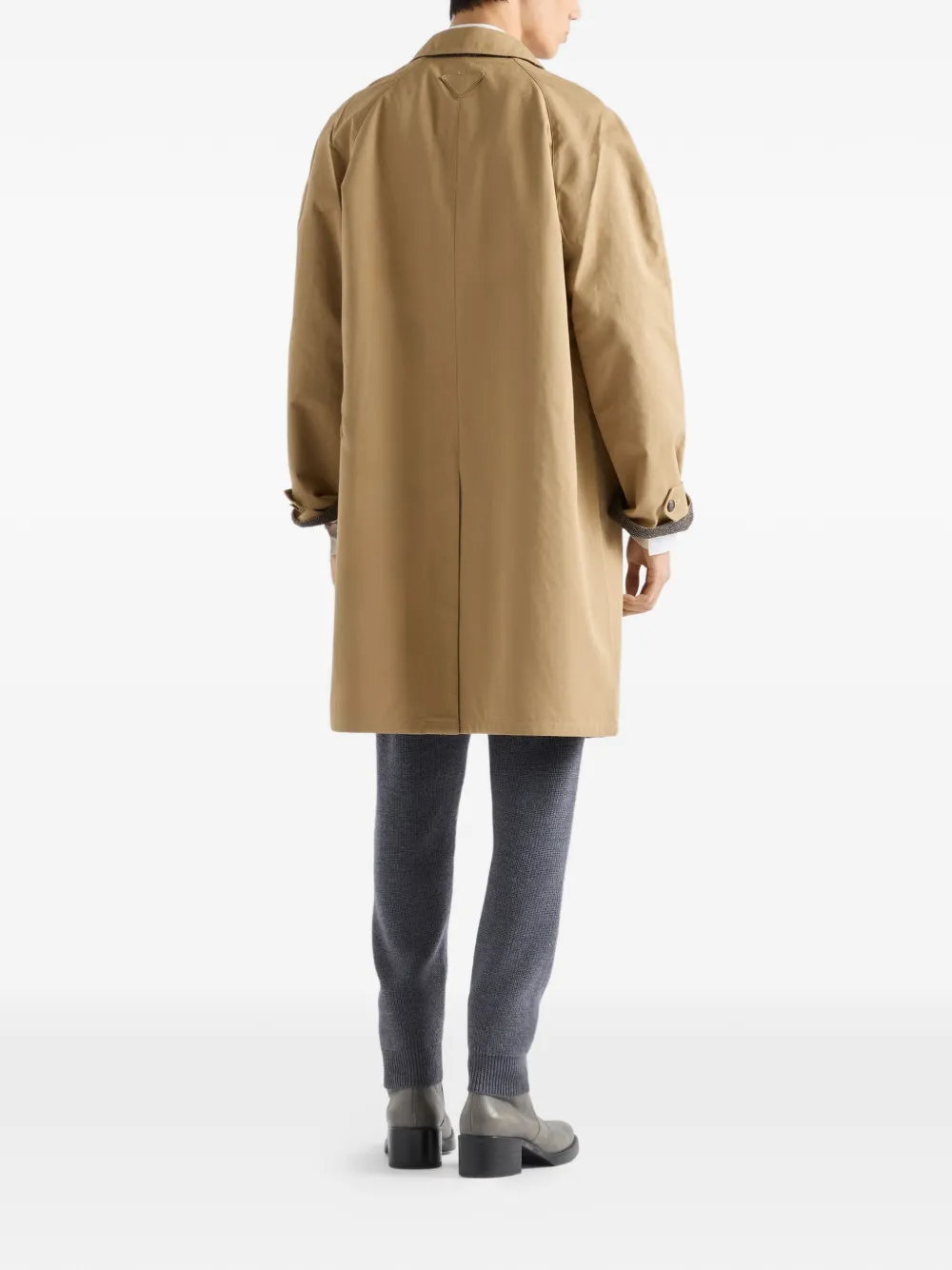 Prada Button Triangle Logo Cotton Coat In Brown