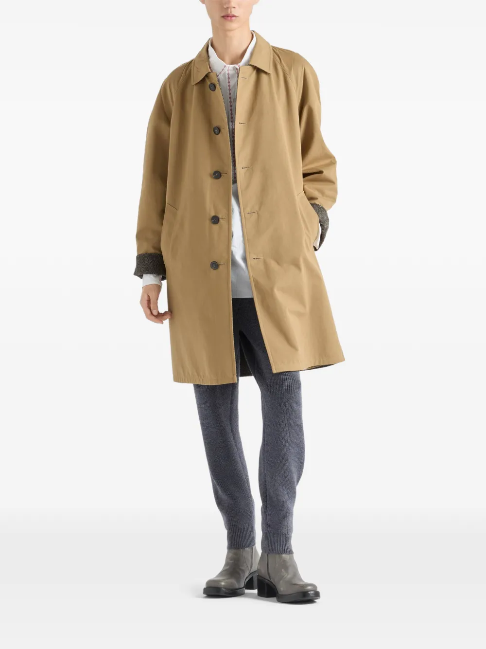 Prada button triangle logo cotton coat | Single Breasted Coats | Image 2