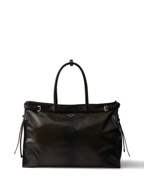 Prada buckles strap leather tote bag