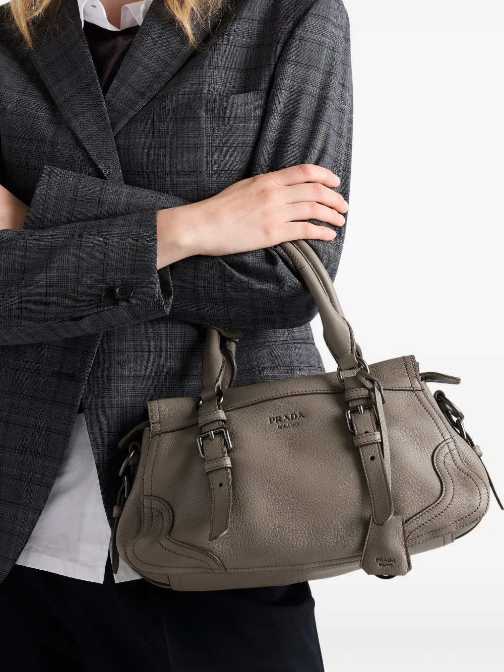 Prada large leather tote bag - Grijs