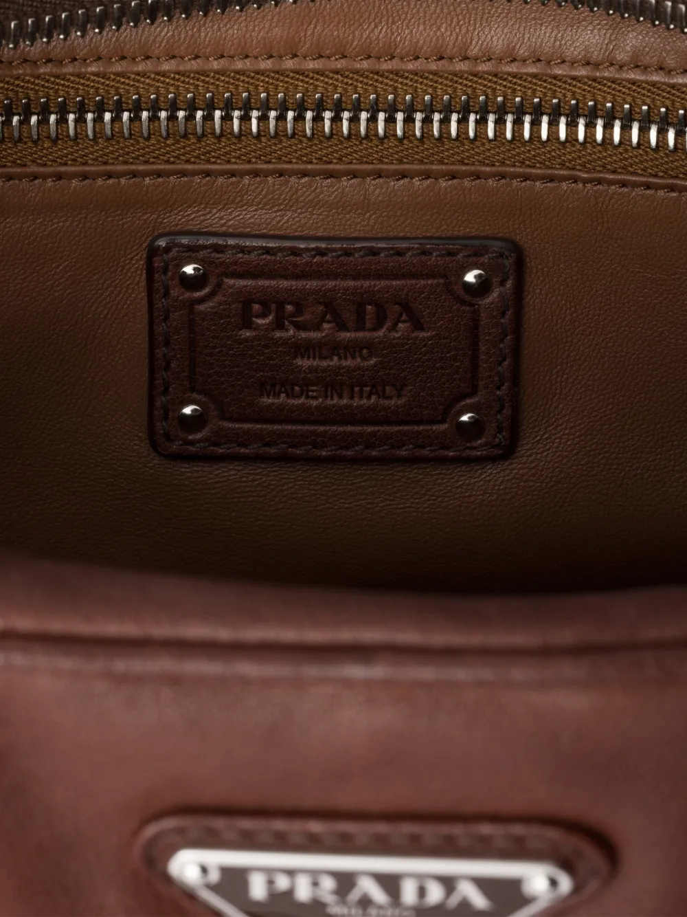 Prada Large Leather Zip Tote Bag In Brown