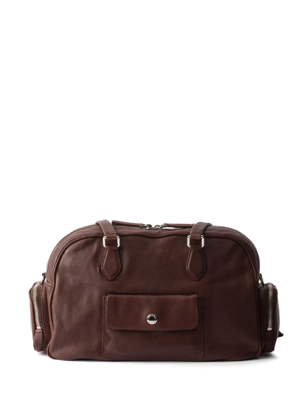 Prada Large Leather Zip Tote Bag In Brown