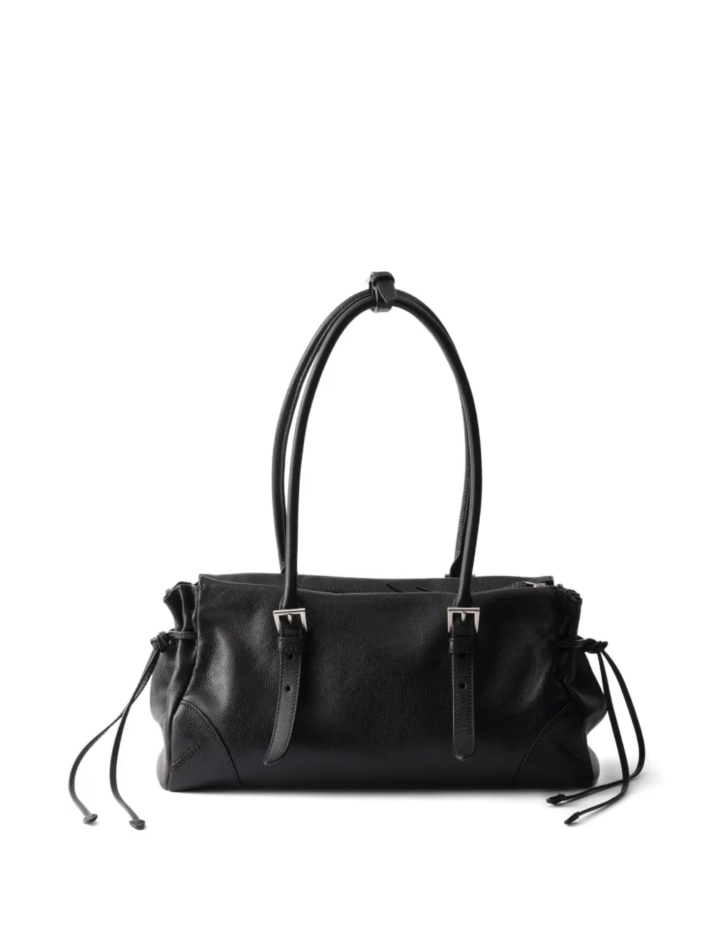 Prada Medium Leather Triangle-logo Tote Bag In Black