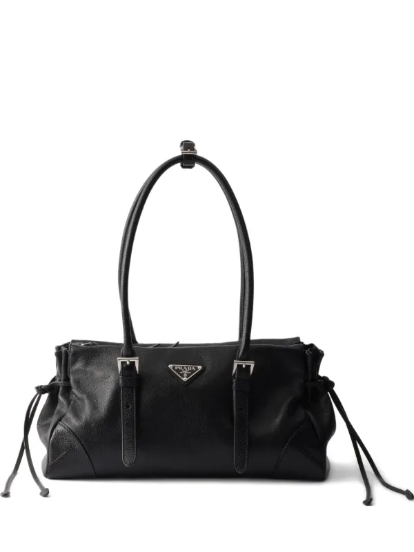 Prada Karin Medium Antiqued-leather Tote Bag in Black