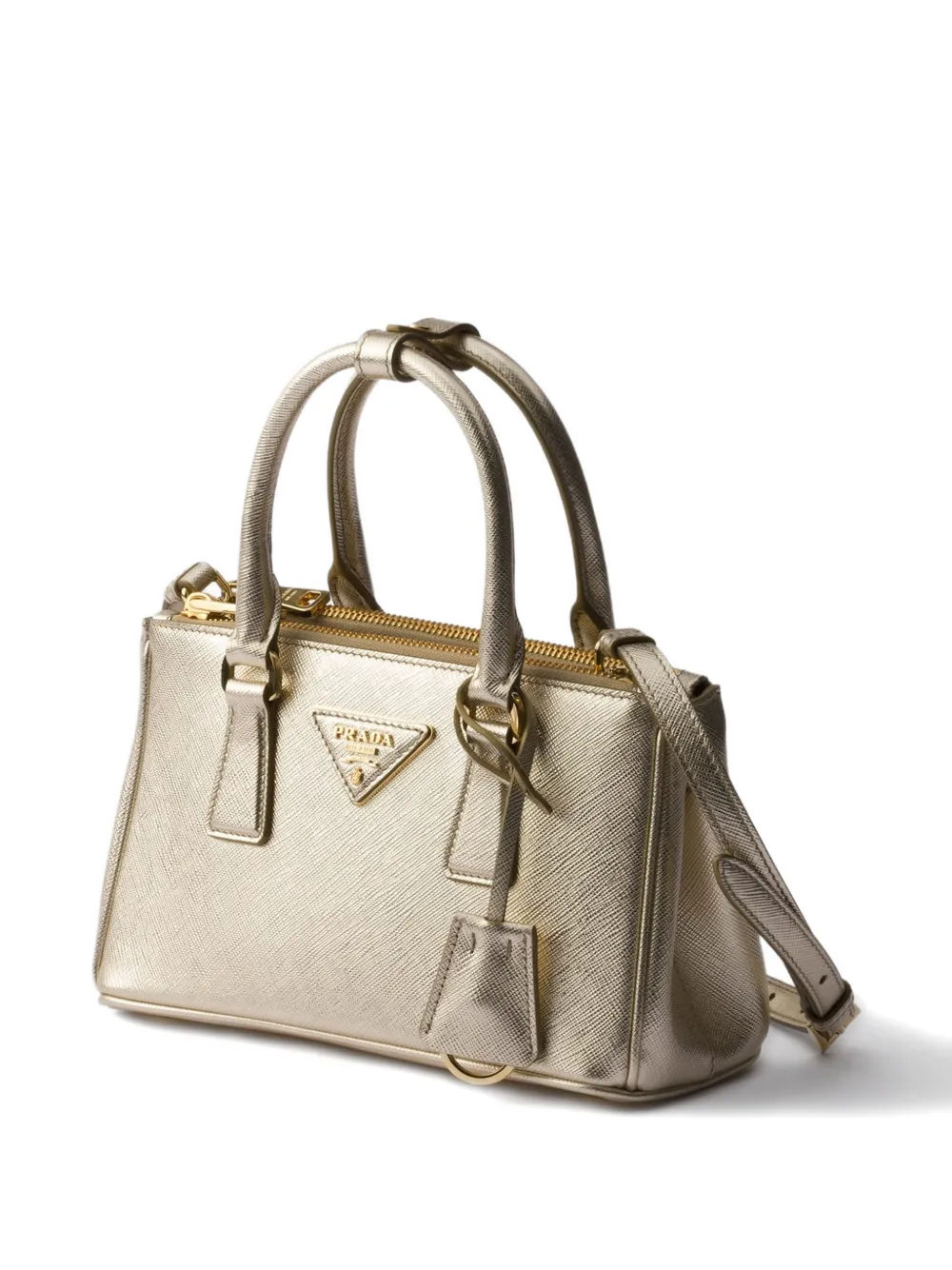 Prada Mini Galleria Leather Triangle-logo Tote Bag In Gold