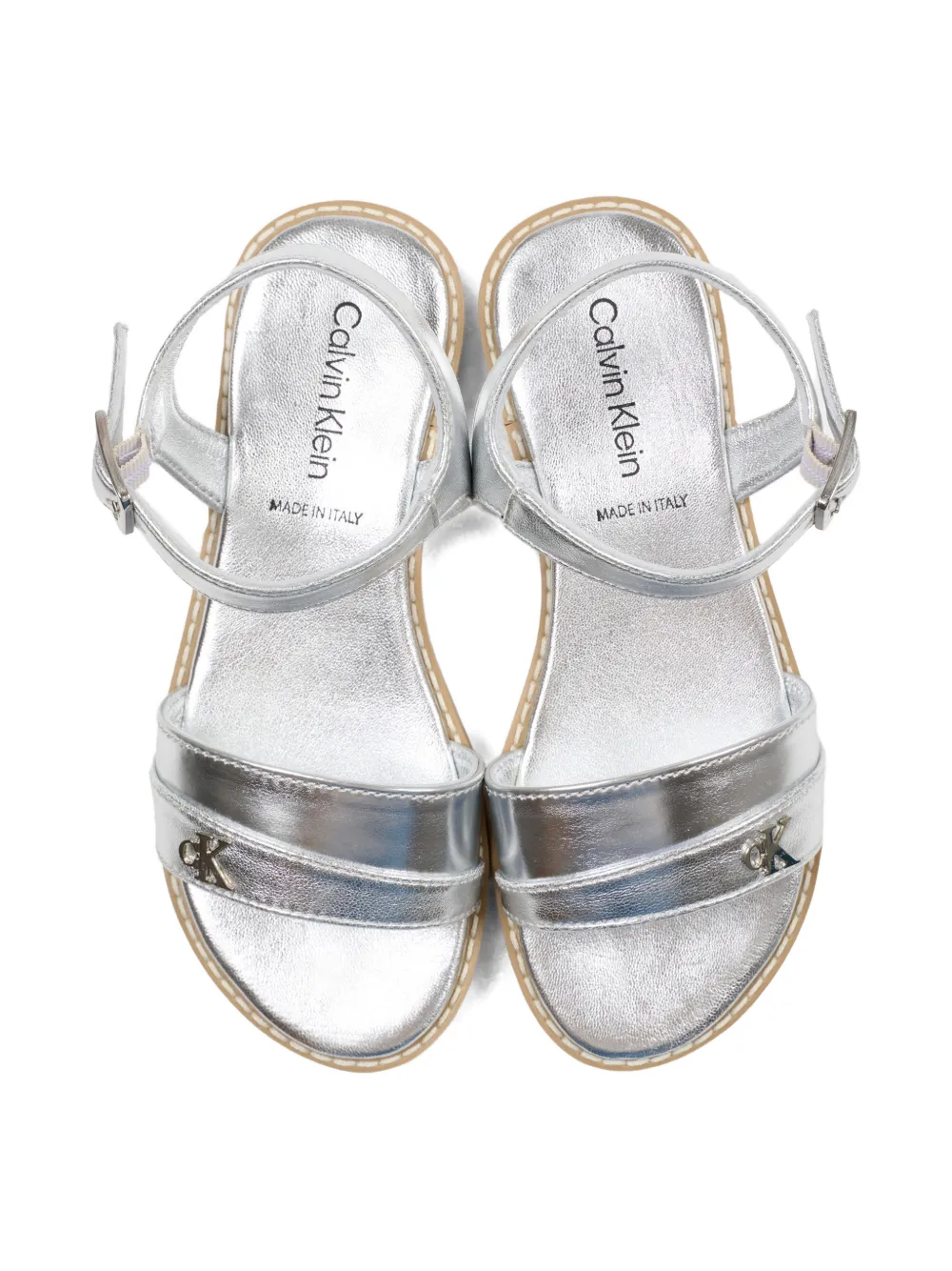 Calvin Klein Kids Sandalen met logodetail en gespbandje Zilver