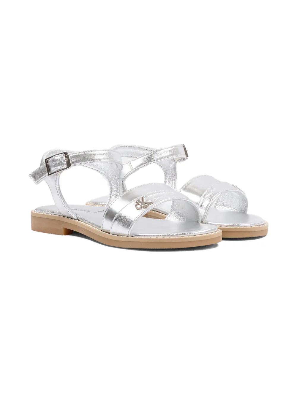 Calvin Klein Kids logo-detail buckle-strap sandals - Argento