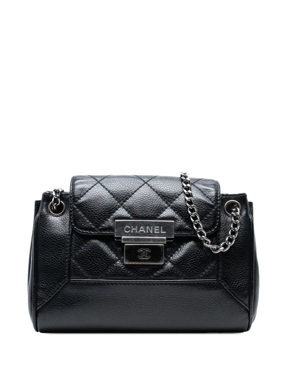 Pre-owned Chanel 2003-2004 Mini Quilted Caviar Accordion Flap Shoulder Bag In Black
