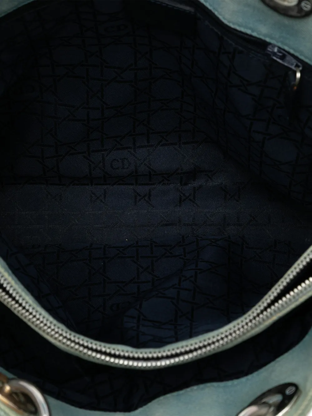 Dior Pre-owned 1999 Large Denim Cannage Acrylic Handles Lady Dior Satchel in Blue, view 4