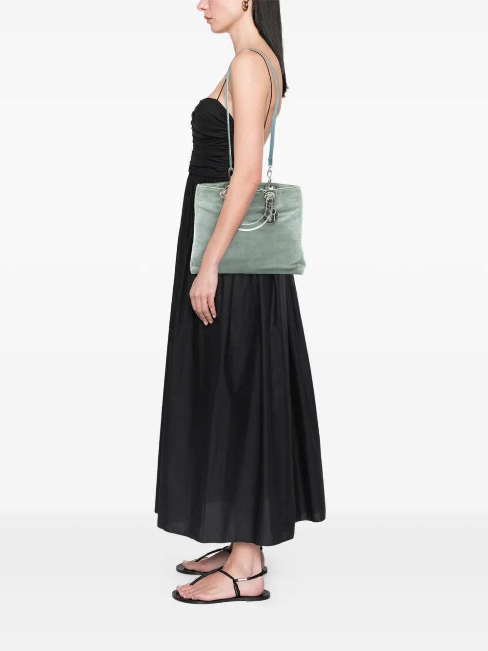 Pre-owned Dior 1999 Large Denim Cannage Acrylic Handles Lady  Satchel In Blue