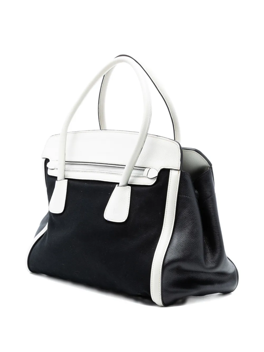 Pre-owned Prada 2000-2025 Saffiano Trimmed Canvas Satchel In Black