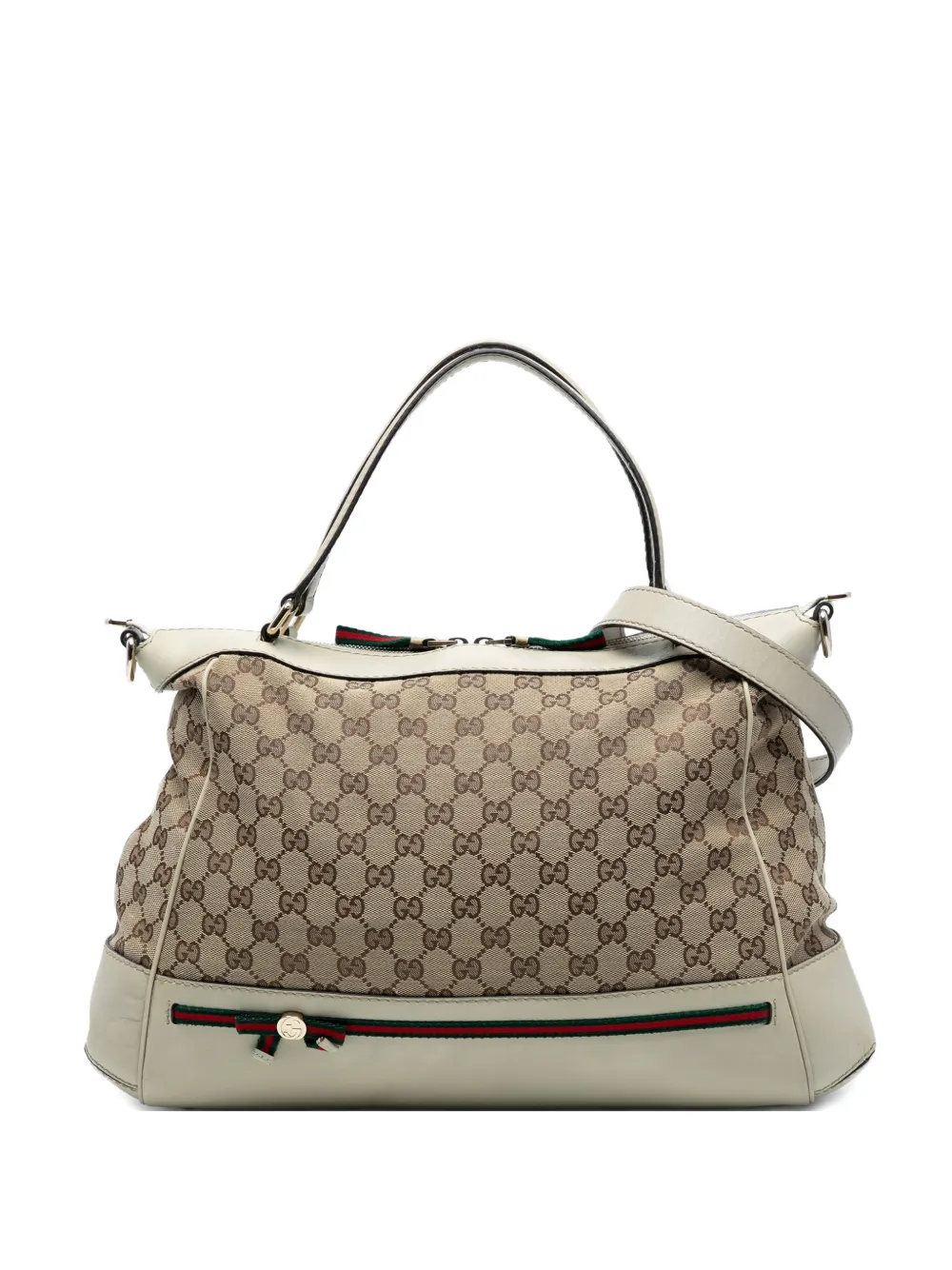 Pre-owned Gucci 2016-2025 Gg Canvas Web Mayfair Satchel In Brown