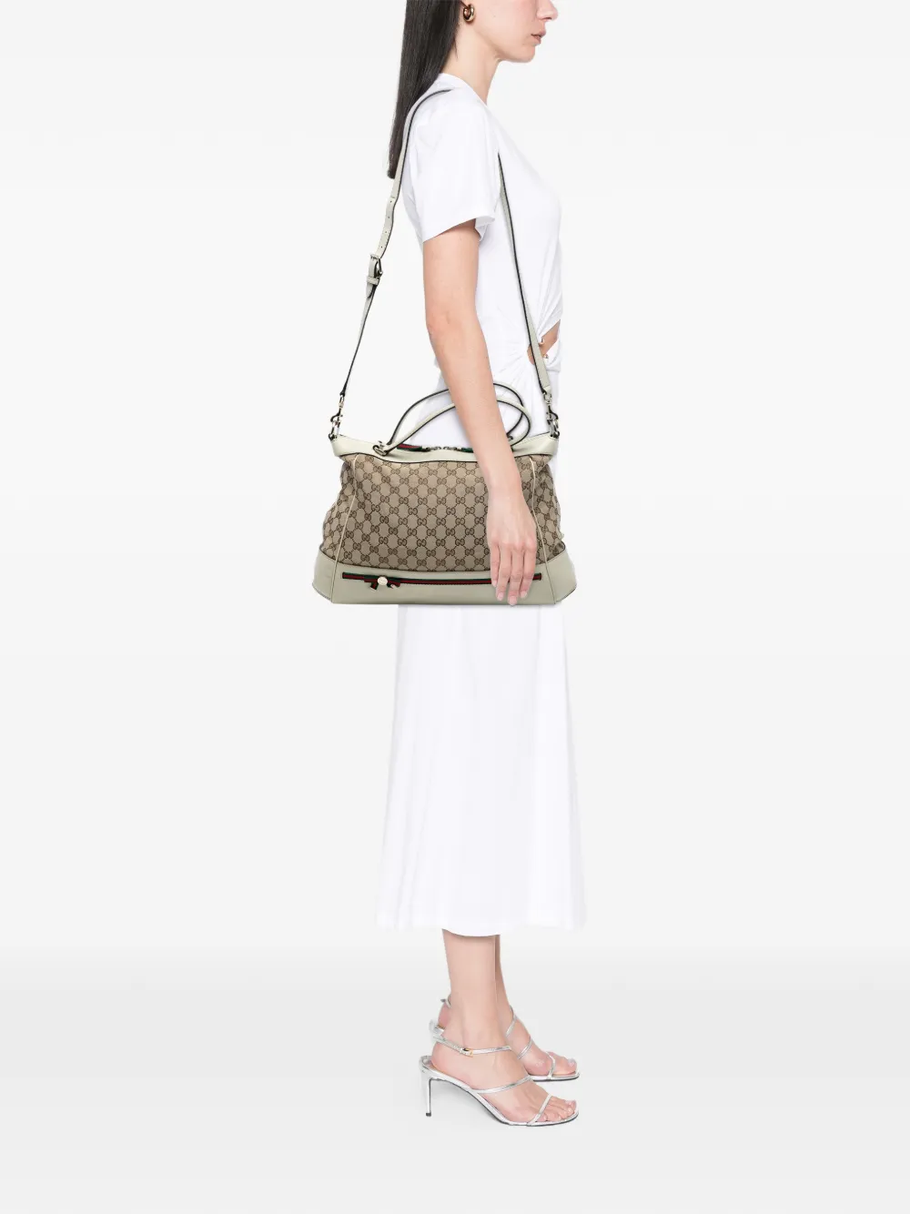 GUCCI Pre-owned 2016-2025 Gg Canvas Web Mayfair Satchel In Brown