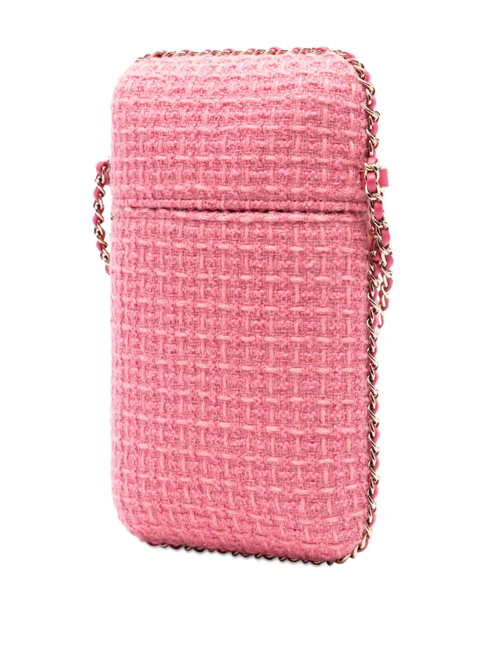 CHANEL Pre-owned 2020 Tweed Chain Around Phone Holder Crossbody Bag In Pink