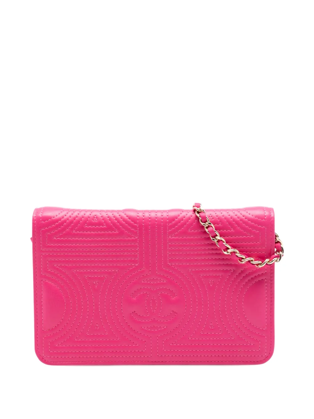 Pre-owned Chanel 2016-2017 Quilted Lambskin Korean Garden Wallet On Chain Crossbody Bag In Pink