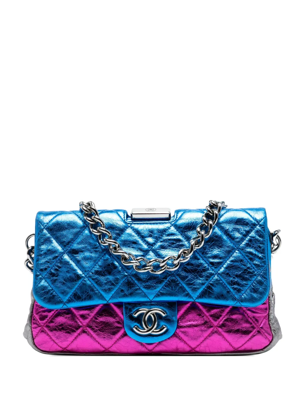 Pre-owned Chanel 2008-2009 Multicolor Quilted Metallic Calfskin Modern Chain Flap Frame Bag Shoulder Bag
