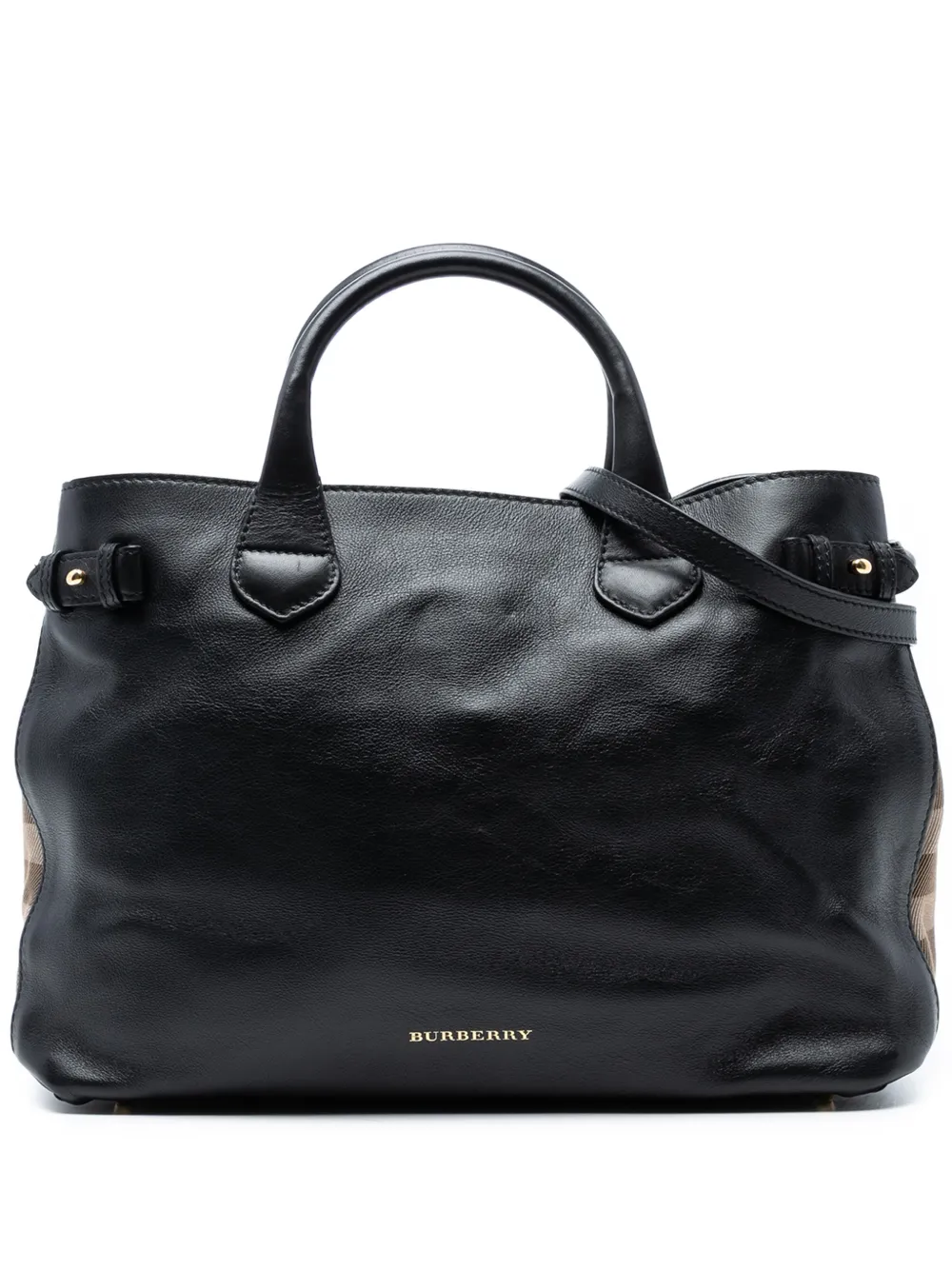 Pre-owned Burberry 2000-2017 Medium Leather And House Check Banner Satchel In Black