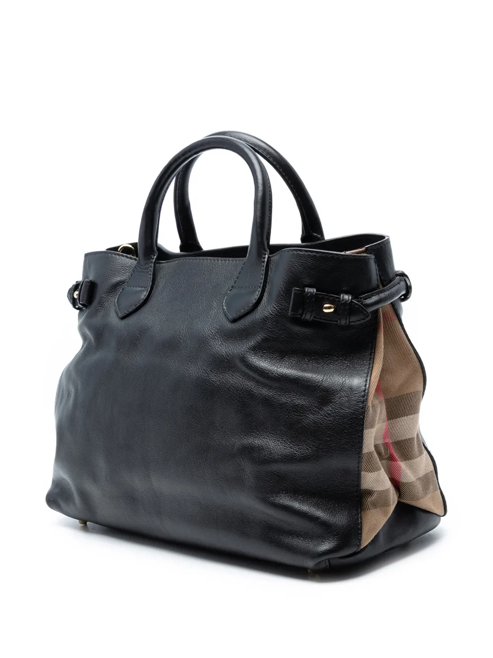 Pre-owned Burberry 2000-2017 Medium Leather And House Check Banner Satchel In Black