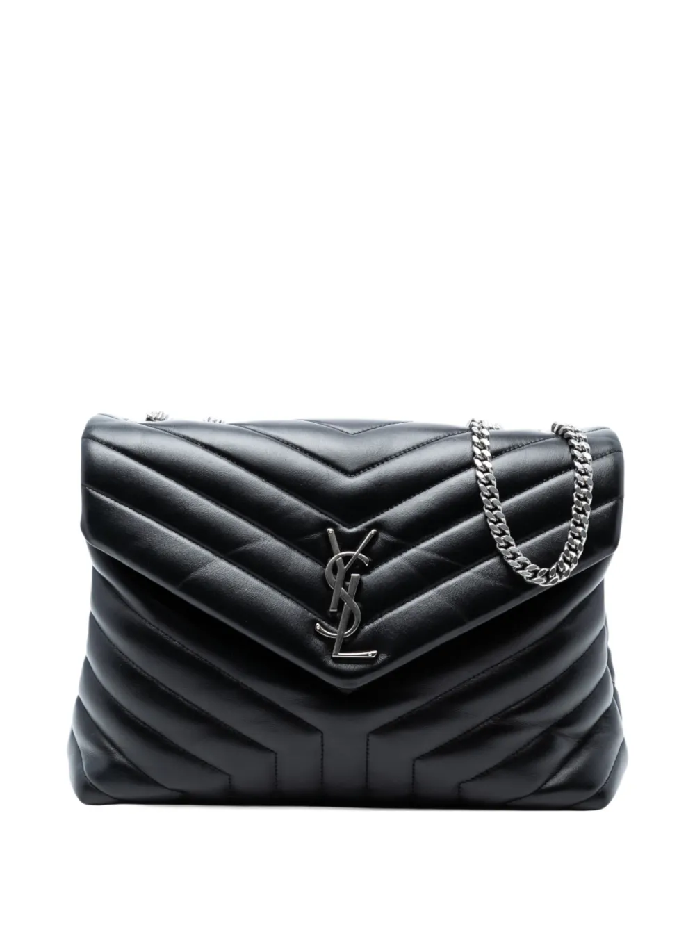 Saint Laurent Pre-Owned 2017 Medium Chevron Leather Monogram LouLou shoulder bag | Black | Image 1