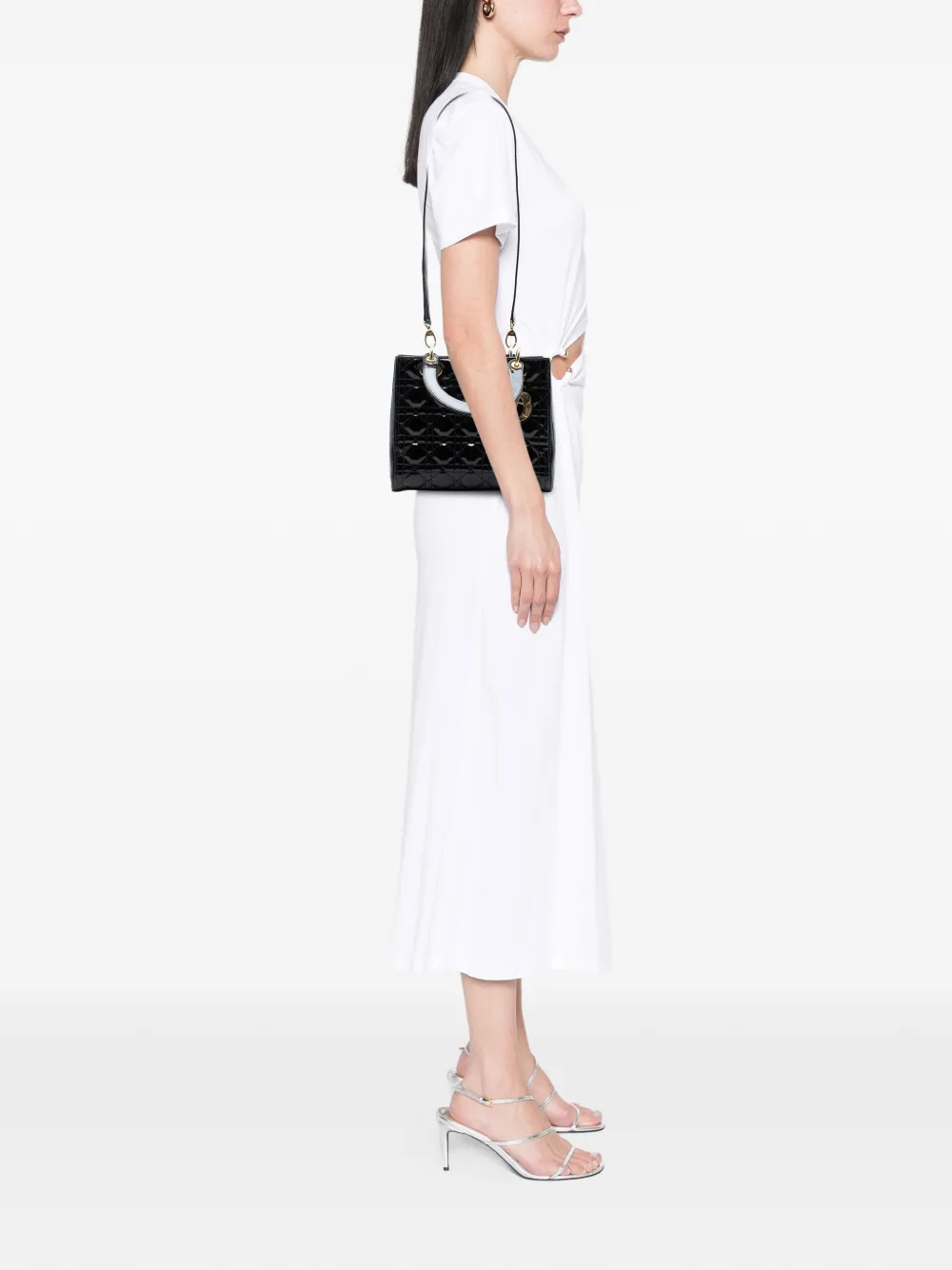 Pre-owned Dior 2013 Medium Patent Cannage Lady  Satchel In Black