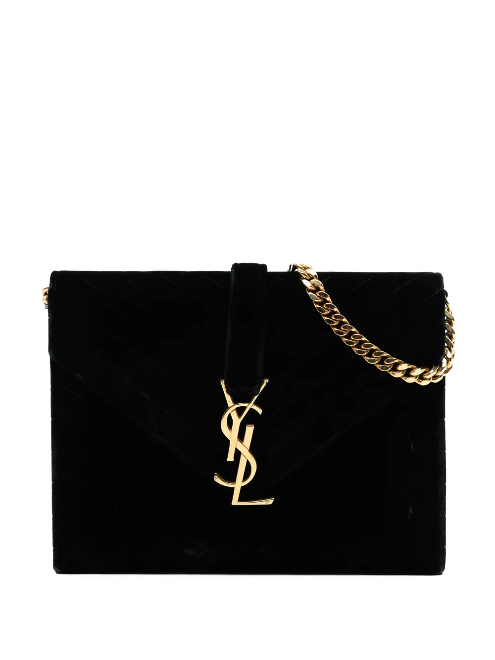 Saint Laurent Pre-Owned 2014 Medium Chevron Velvet Monogram Envelope Bag shoulder bag - Nero