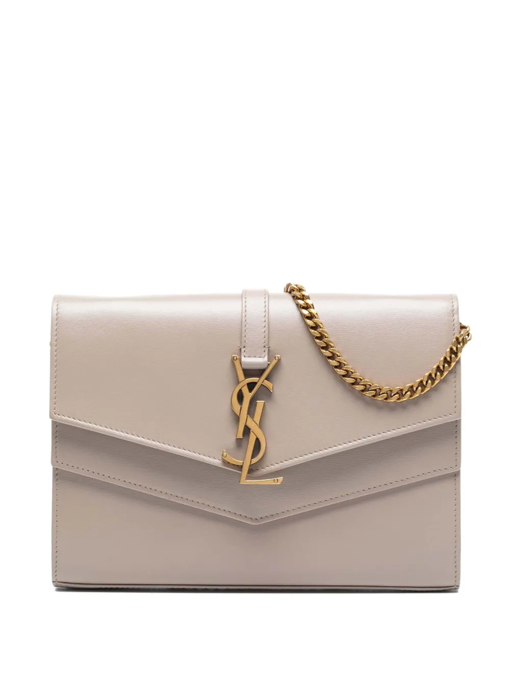 Pre-owned Saint Laurent 2013-2025 Leather Monogram Sulpice Wallet On Chain Crossbody Bag In Brown