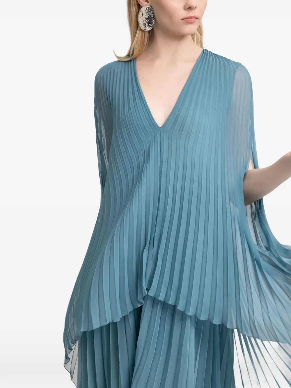 Gemy Maalouf Plissé maxi-jurk met V-hals Blauw