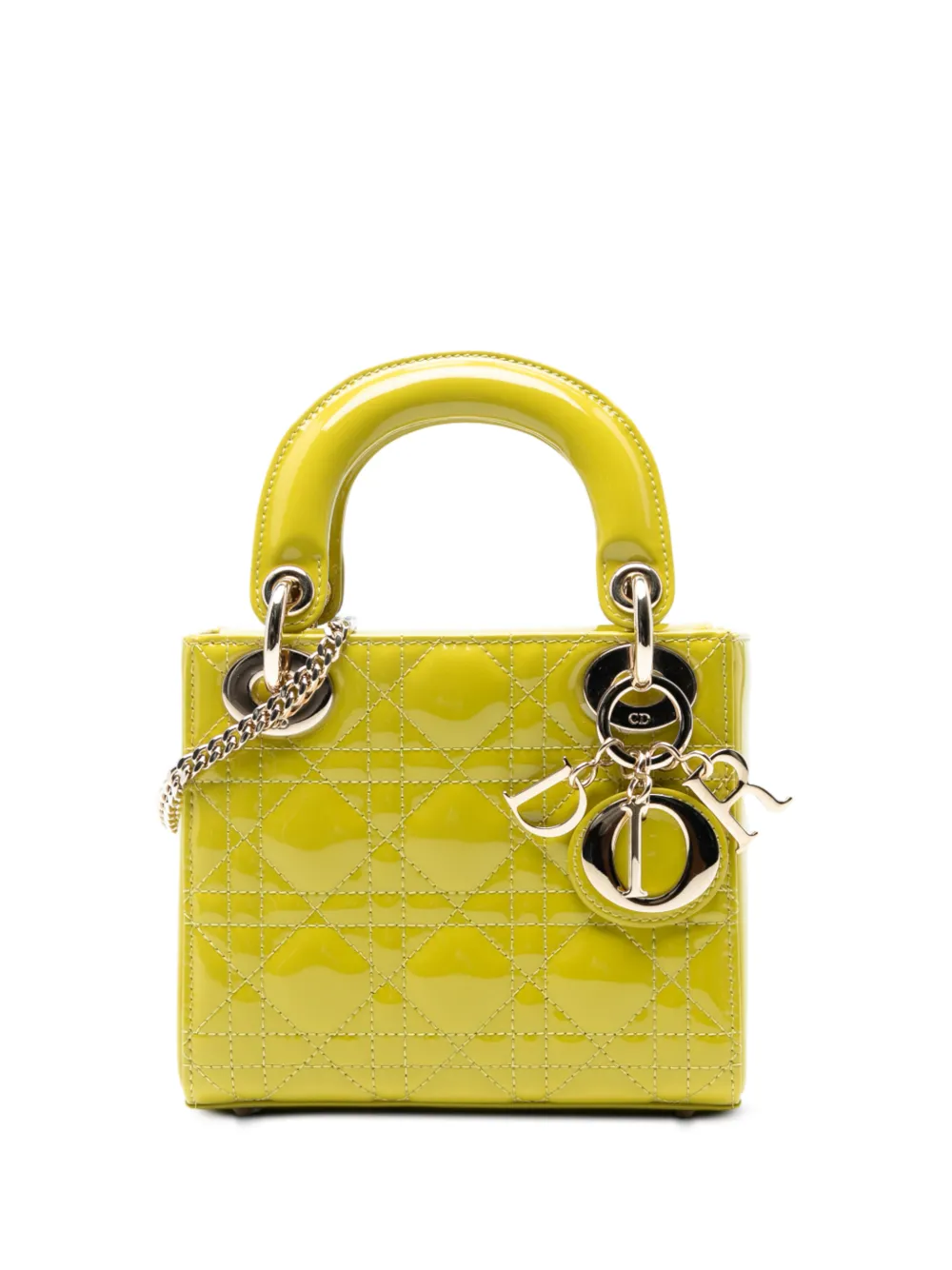 Pre-owned Dior 2021 Mini Patent Cannage Lady Satchel In Yellow