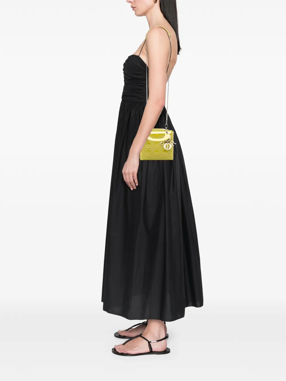 Pre-owned Dior 2021 Mini Patent Cannage Lady  Satchel In Yellow