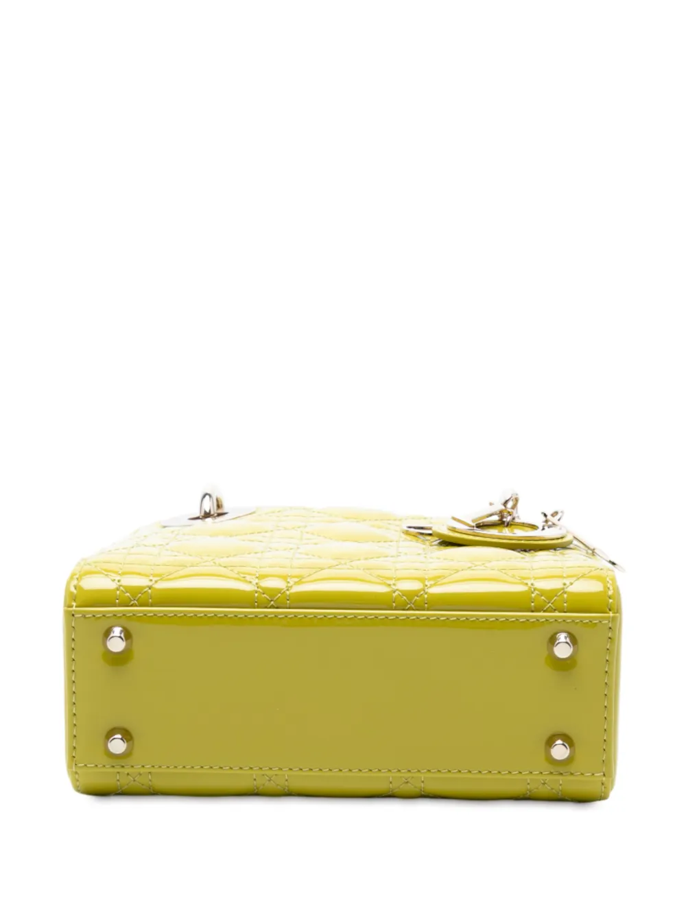 Pre-owned Dior 2021 Mini Patent Cannage Lady  Satchel In Yellow