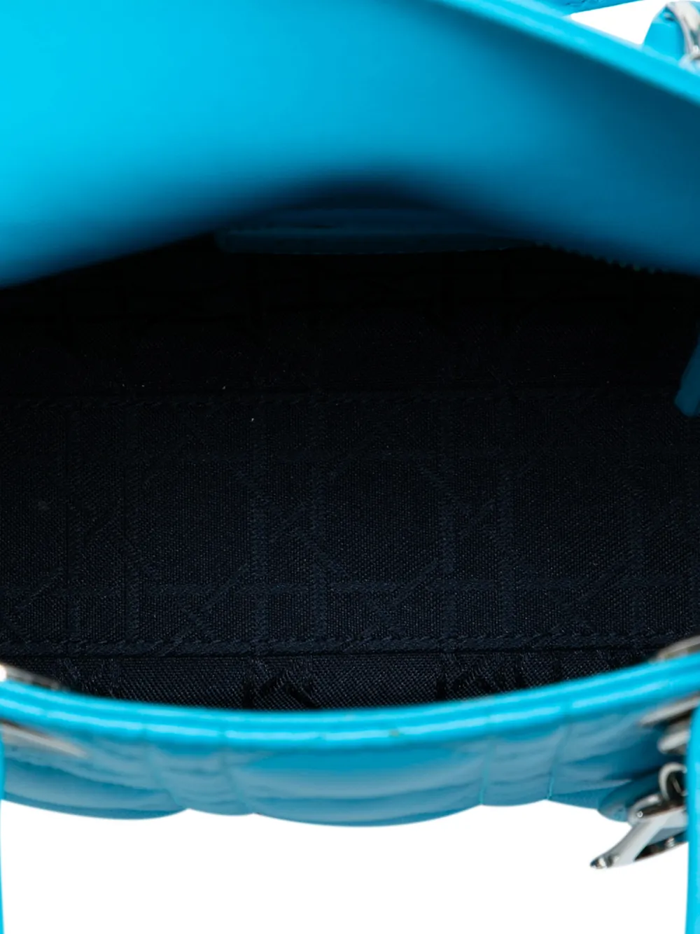 Pre-owned Dior 2014 Mini Lambskin Cannage Lady  Satchel In Blue