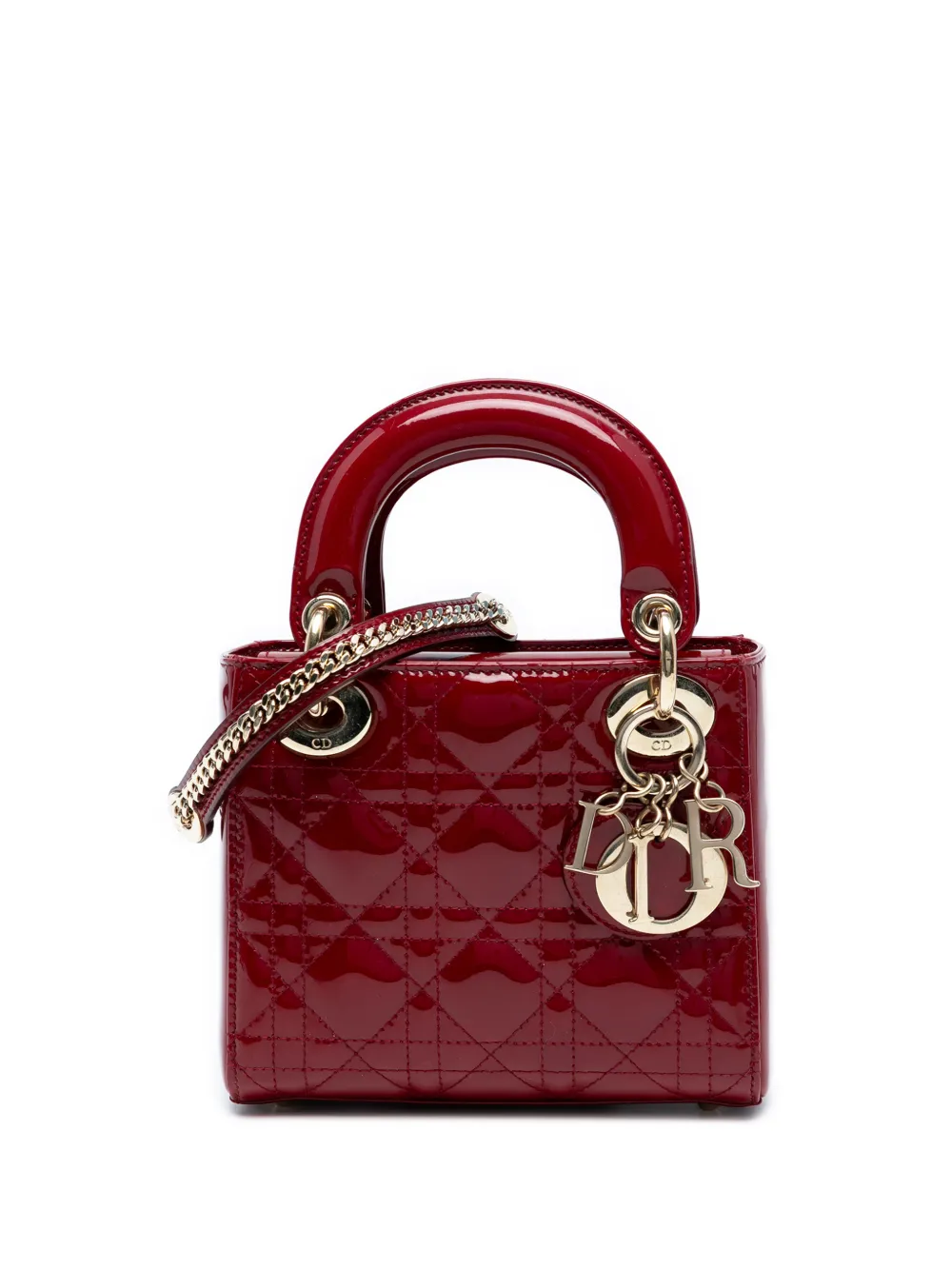 Pre-owned Dior 2018 Mini Patent Cannage Lady Satchel In Red
