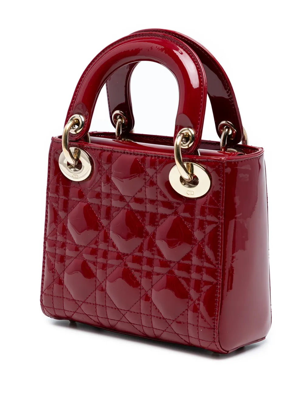 DIOR Pre-owned 2018 Mini Patent Cannage Lady Satchel In Red