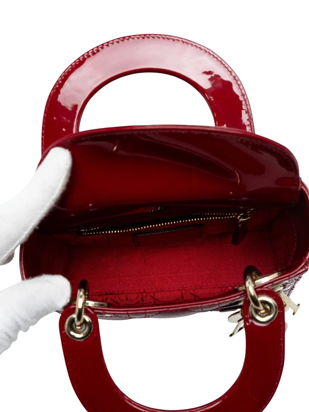 DIOR Pre-owned 2018 Mini Patent Cannage Lady Satchel In Red