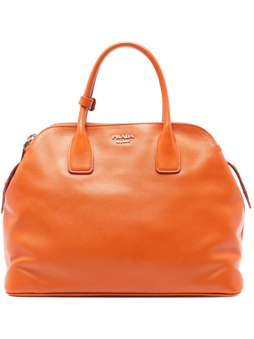 Pre-owned Prada 2010-2025 Saffiano Cuir Triple Zip Dome Top Handle Bag Handbag In Orange