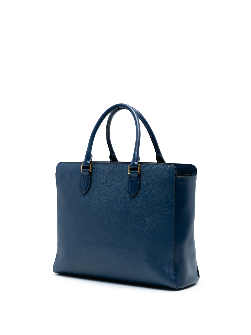 Pre-owned Prada 2010-2025 Soft Calf Trimmed Saffiano Zippered Convertible Tote Satchel In Blue