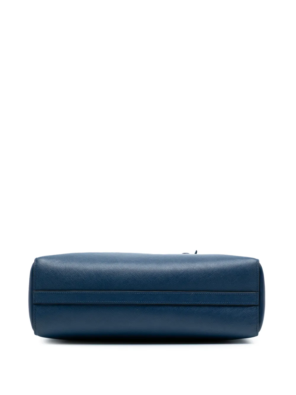 Pre-owned Prada 2010-2025 Soft Calf Trimmed Saffiano Zippered Convertible Tote Satchel In Blue