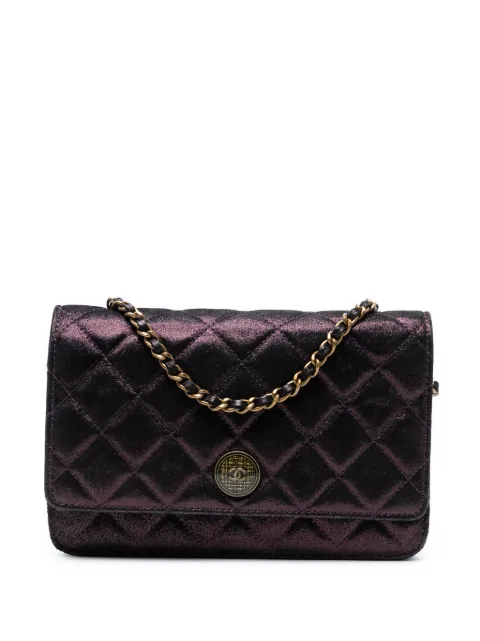 CHANEL Pre-Owned 2013-2014 Quilted Iridescent Lambskin Tartan Button Wallet On Chain crossbody bag