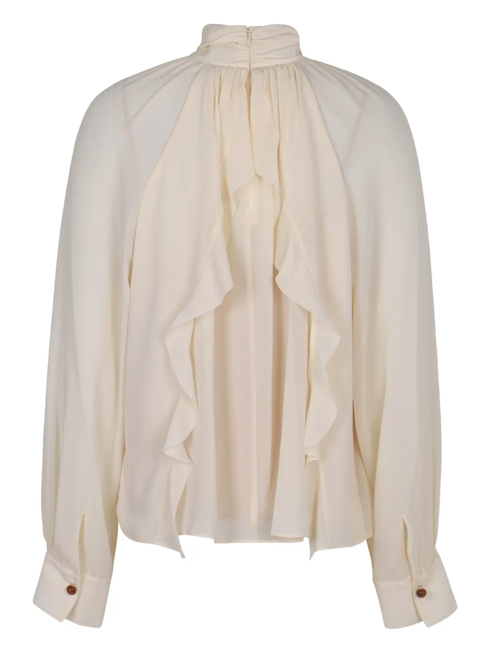 Vince Draped Ruffle Mock Neck Crepe Top In Multi