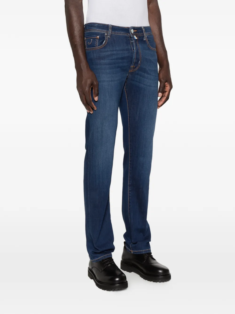 Jacob Cohën Jeans met geborduurd logo Blauw