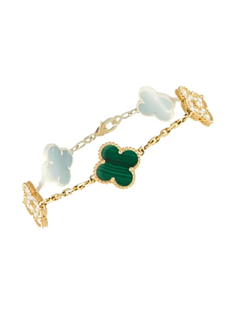 Van Cleef & Arpels pulsera Vintage Alhambra en oro amarillo de 18kt con diamantes y malaquita